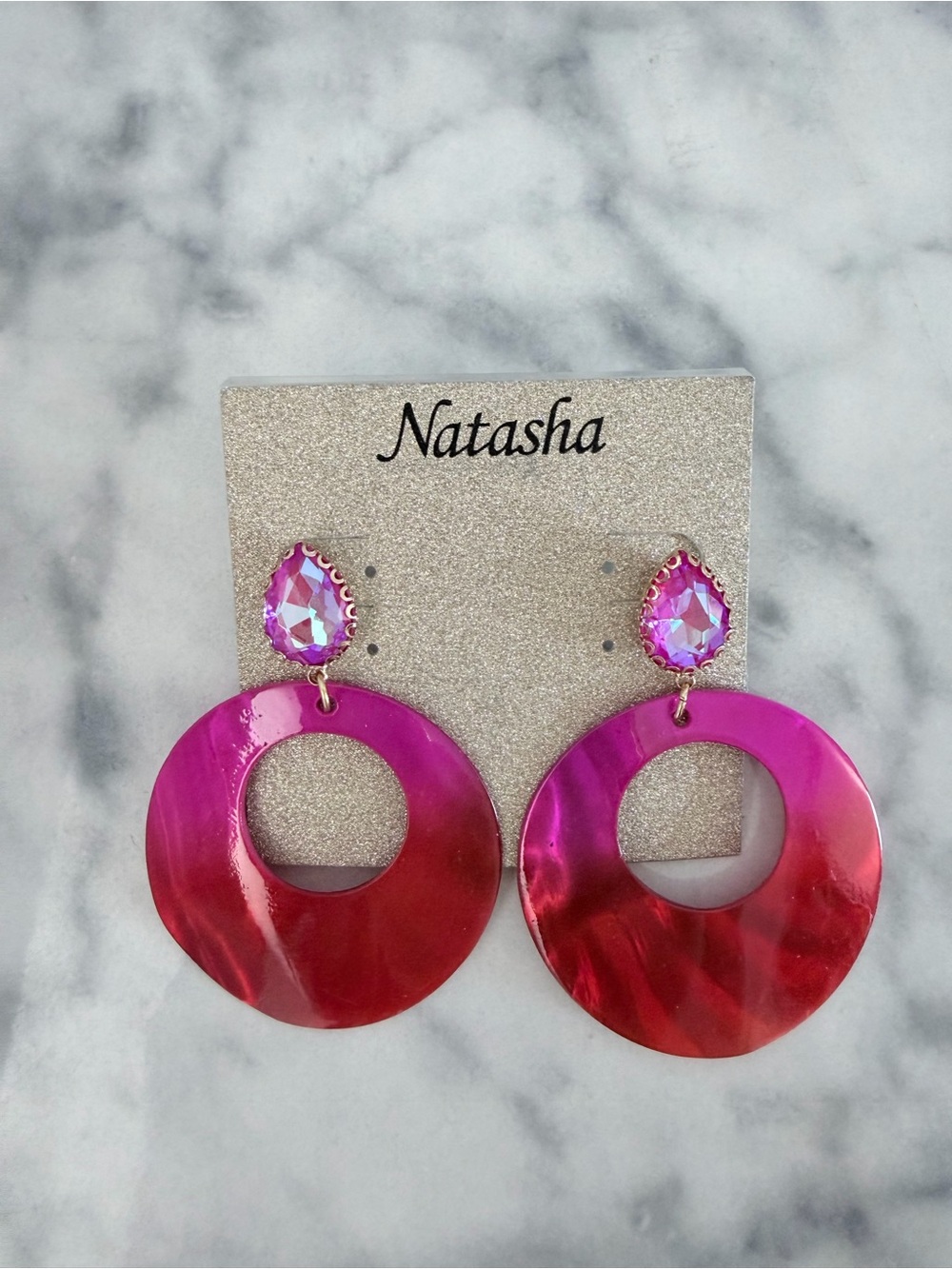 Natasha Couture Fuchsia Pink Hoop Drop Earrings